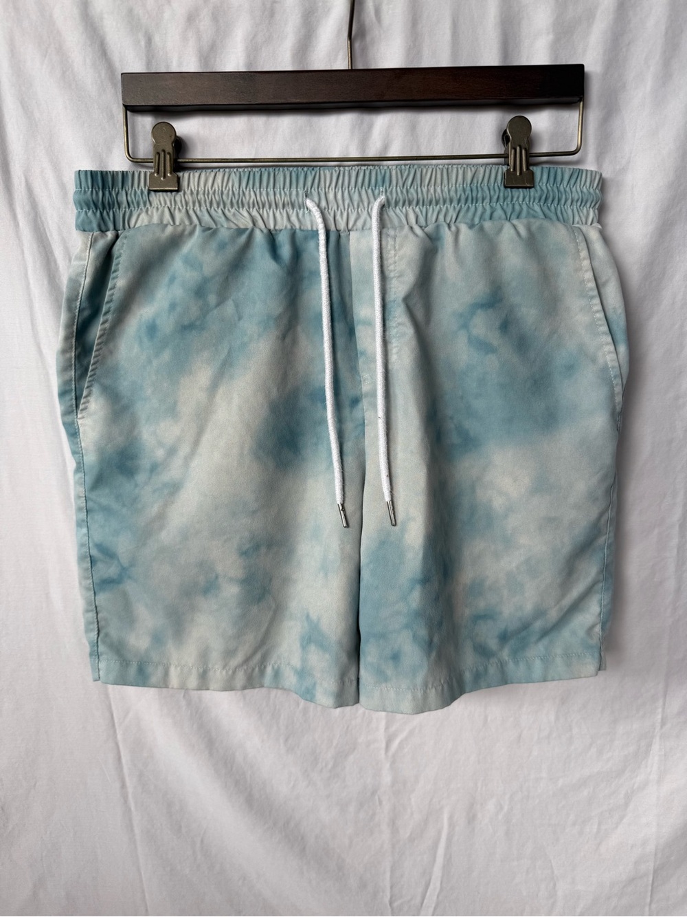 Men's Tie-Dye Blue Swim Trunks with Drawstring